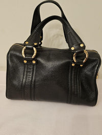 MCM Black Pebbled Leather Boston Bowler Satchel – Gold Hardware