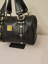 MCM Black Pebbled Leather Boston Bowler Satchel – Gold Hardware