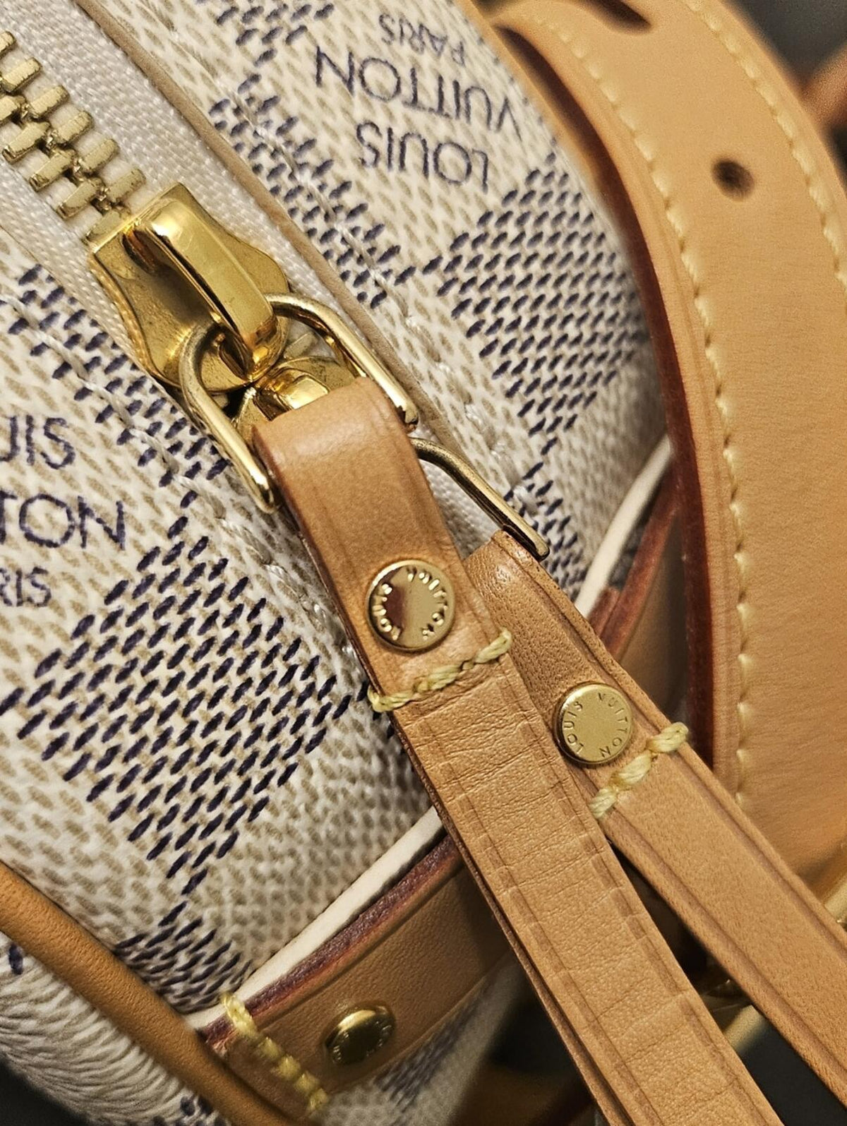 Louis Vuitton Boite Chapeau Souple PM Crossbody Bag in the beautiful Damier Azur
