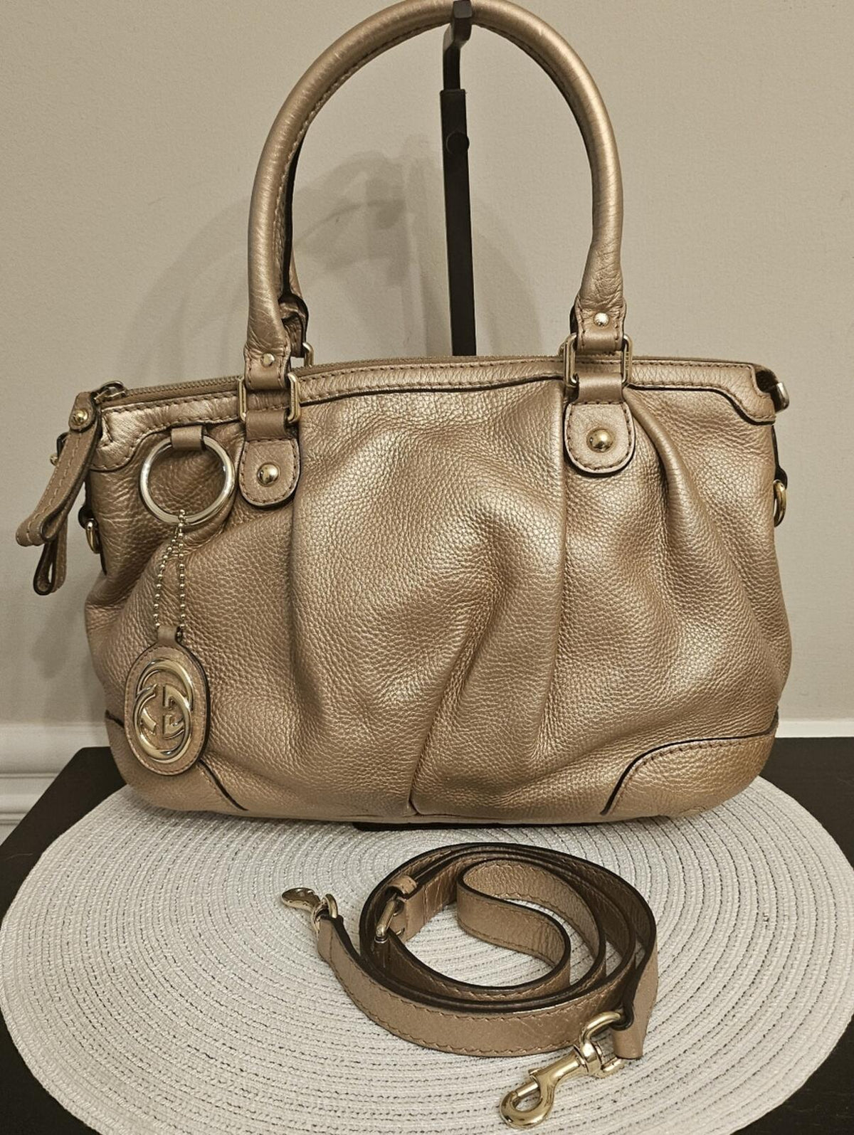 Gucci Sukey Tote Pebbled Leather w/ Strap & GG Charm
