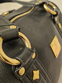 MCM Black Pebbled Leather Boston Bowler Satchel – Gold Hardware