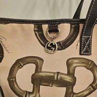 Gucci Horsebit Canvas Tote Large Brown Leather Trim