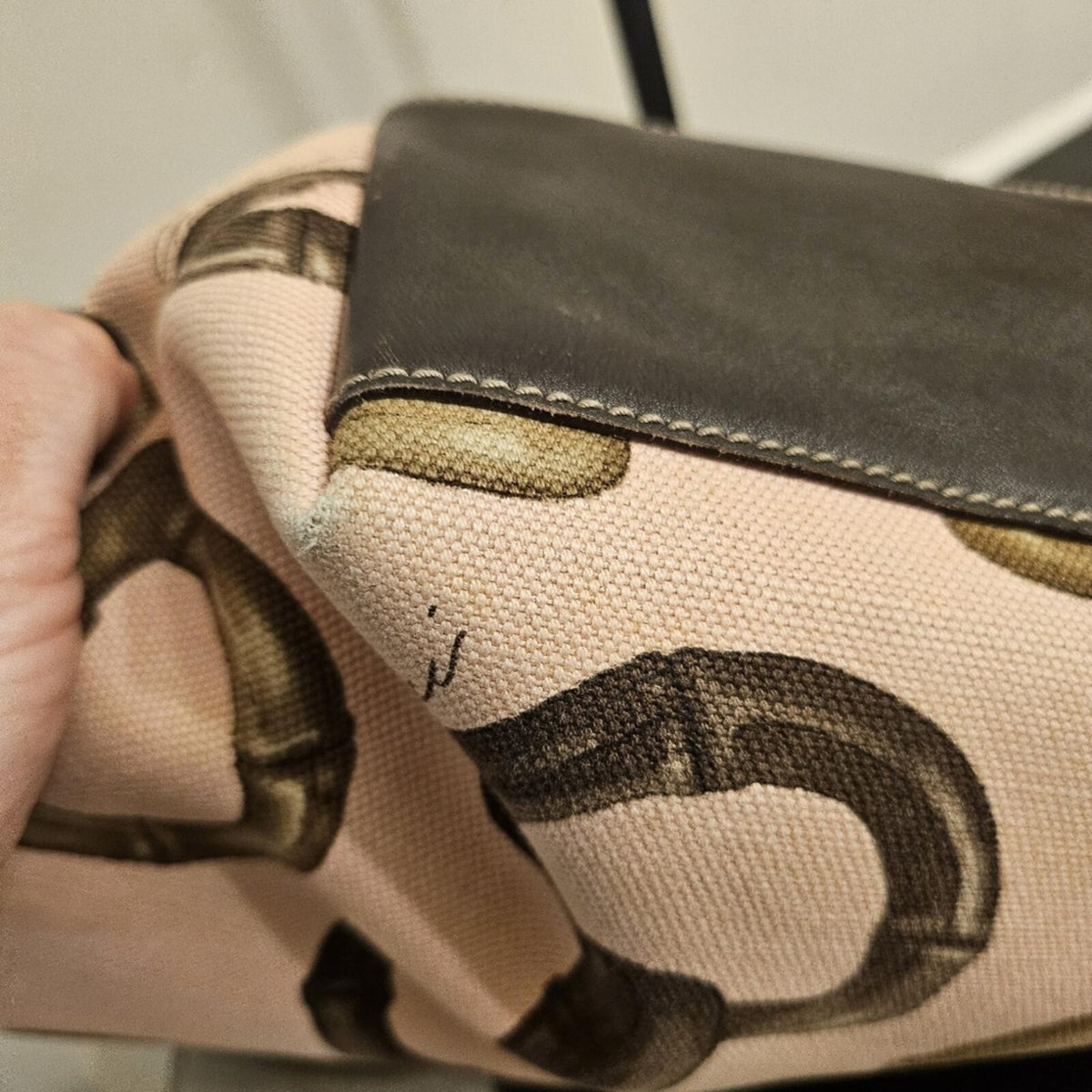 Gucci Horsebit Canvas Tote Large Brown Leather Trim