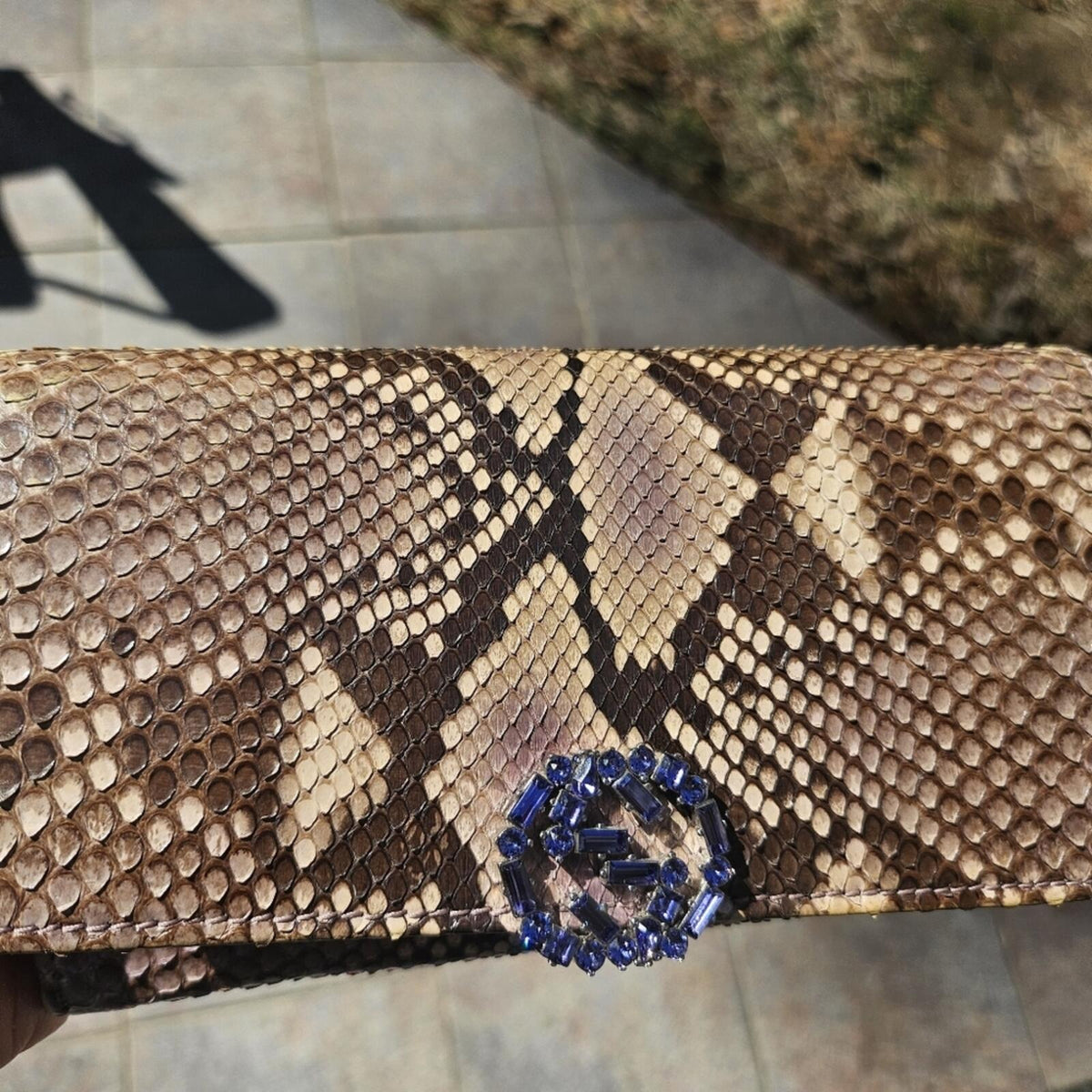 Gucci Python Continental Wallet w/ Crystal GG Logo | Box & Dustbag