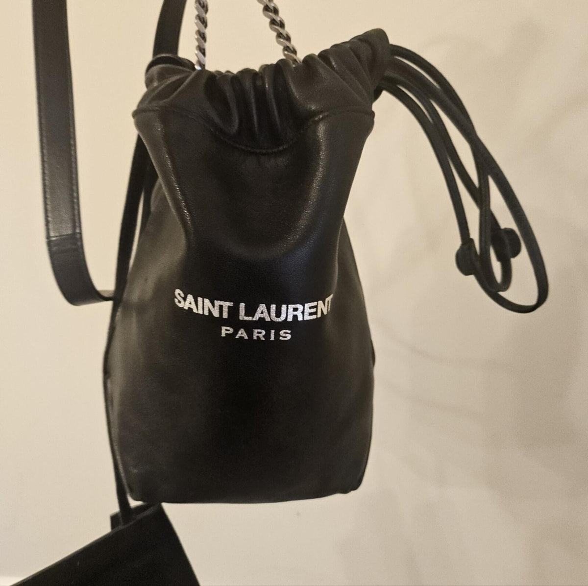 Saint Laurent Black Leather Teddy Bucket Bag