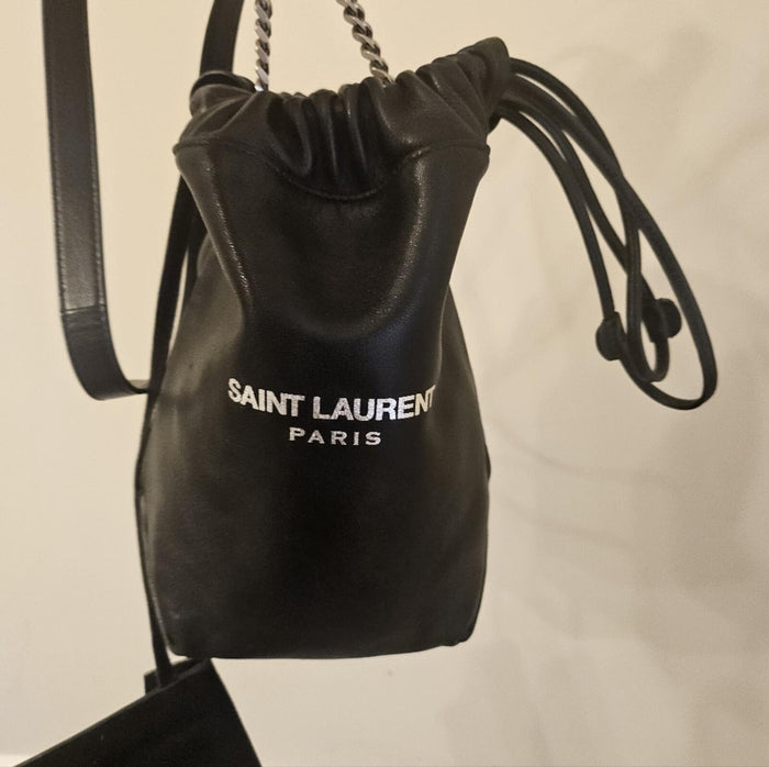 Saint Laurent Black Leather Teddy Bucket Bag