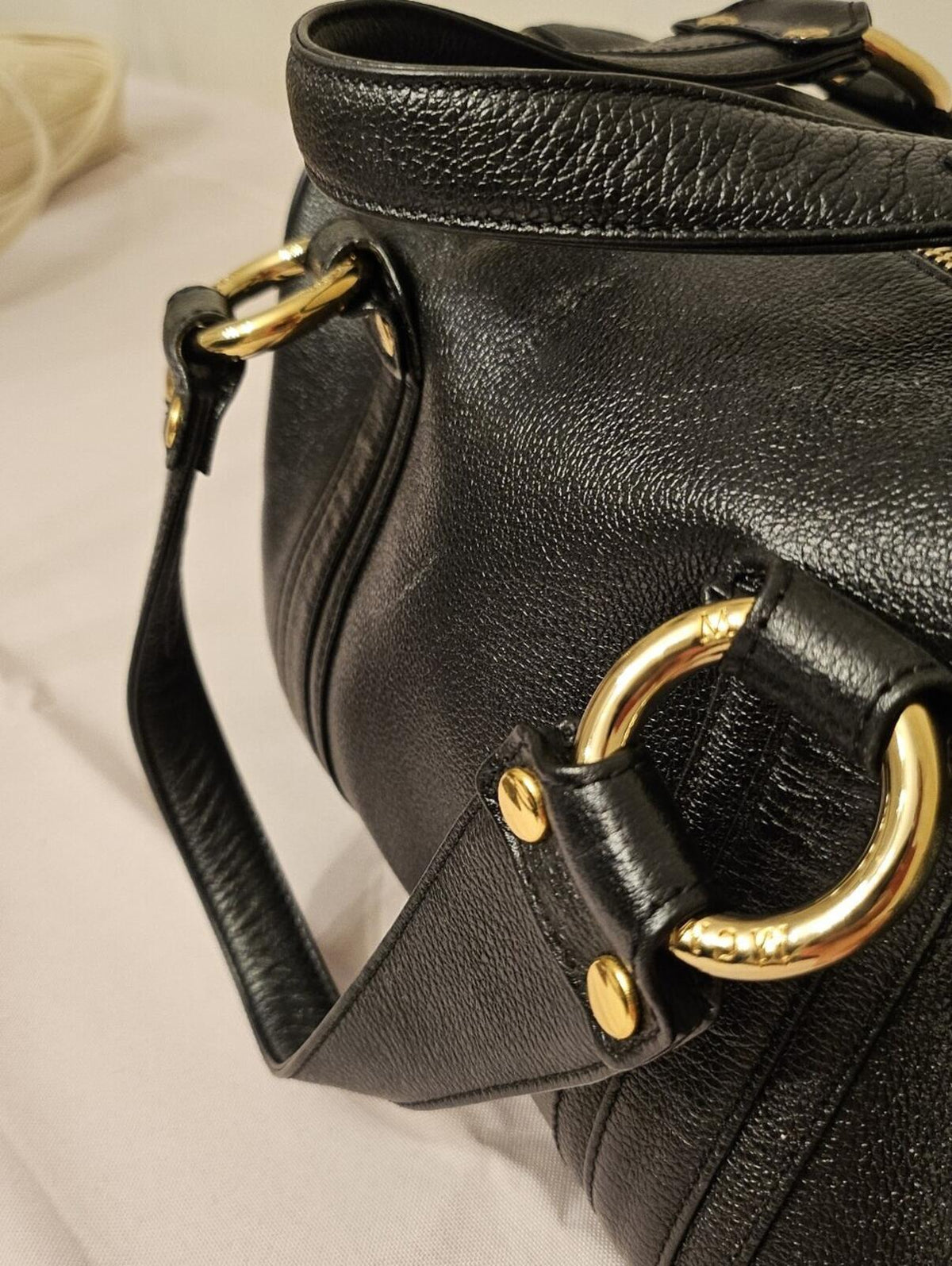 MCM Black Pebbled Leather Boston Bowler Satchel – Gold Hardware