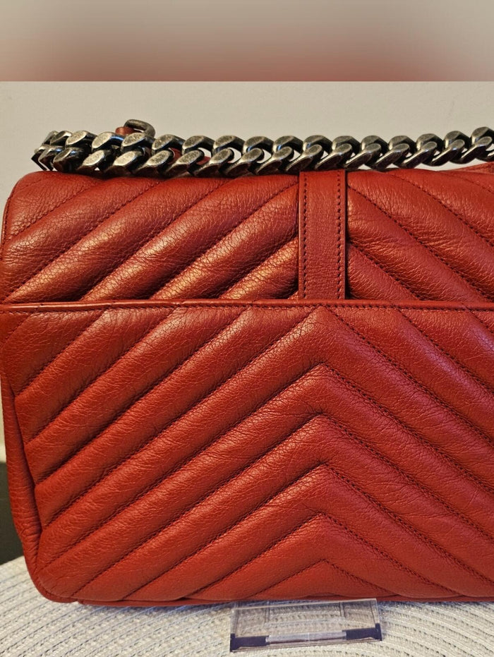 YSL Saint Laurent College Medium Red Chevron Leather Bag