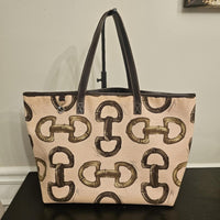 Gucci Horsebit Canvas Tote Large Brown Leather Trim