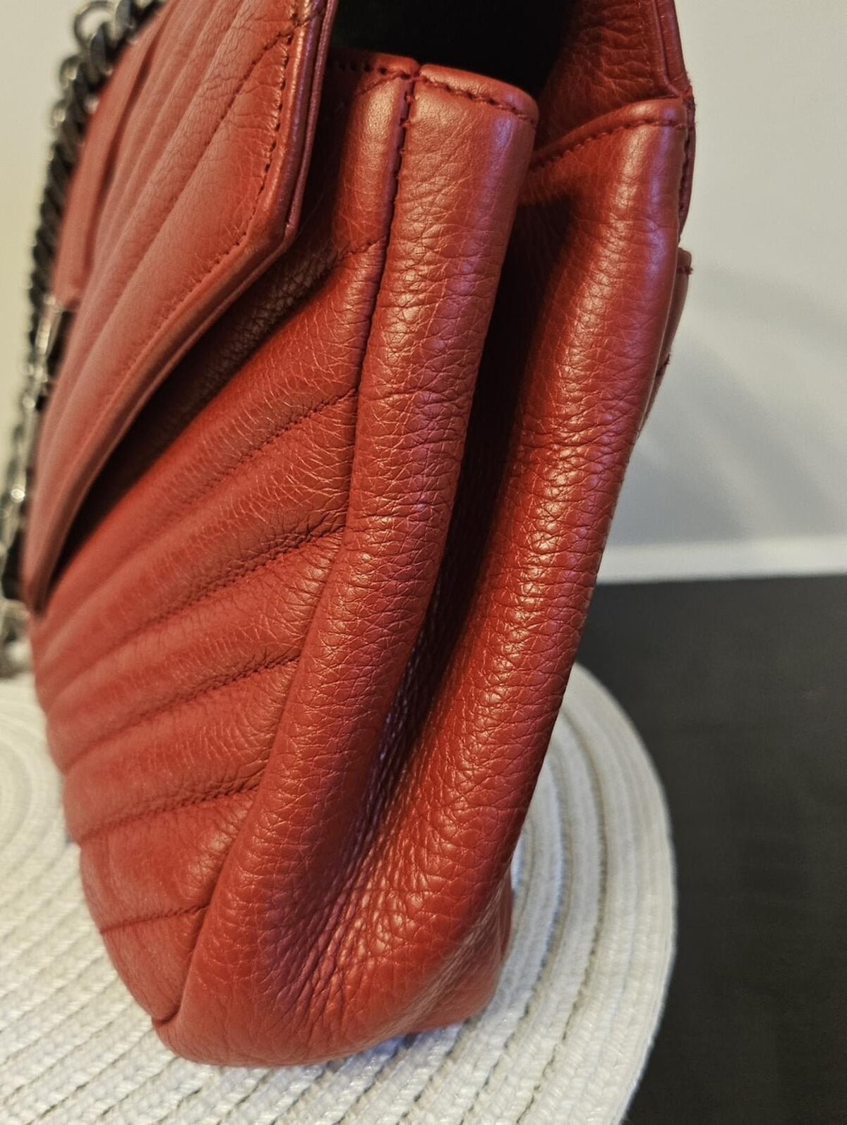 YSL Saint Laurent College Medium Red Chevron Leather Bag