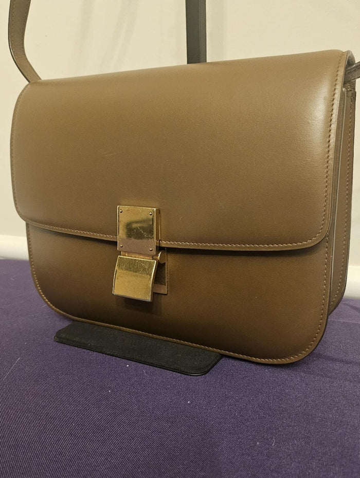 Vintage Celine Classic Box Bag Brown Smooth Calfskin Gold Hardware Crossbody