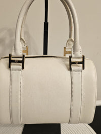 MCM White Leather Boston Satchel Bag Gold Hardware Crossbody Strap