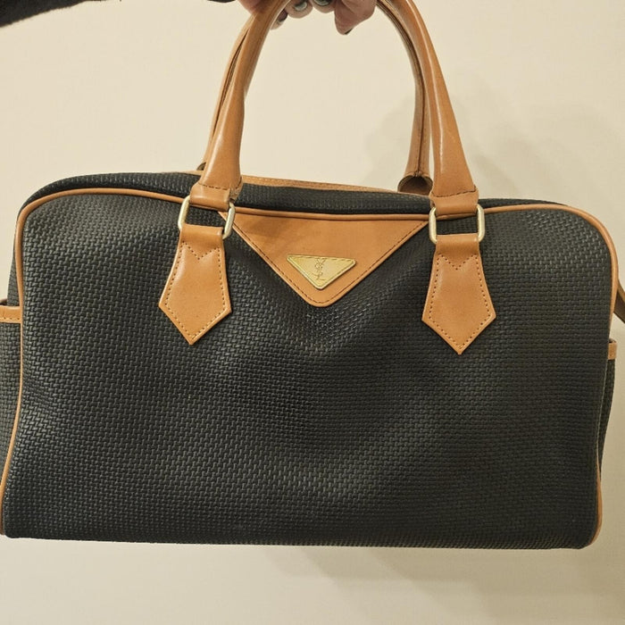 Yves Saint Laurent Vintage Woven Canvas Boston Bag