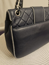 Chanel Navy Quilted Lambskin Flap Bag Silver Braided Trim Ruthenium Chain