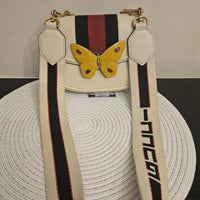 Gucci Butterfly Mini Shoulder Bag – Web Stripe, Cream Leather (Style 505383)