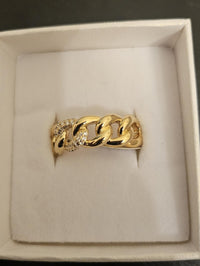 14K Gold Filled Chunky Chain Link Ring w/ CZ Accents Size 9