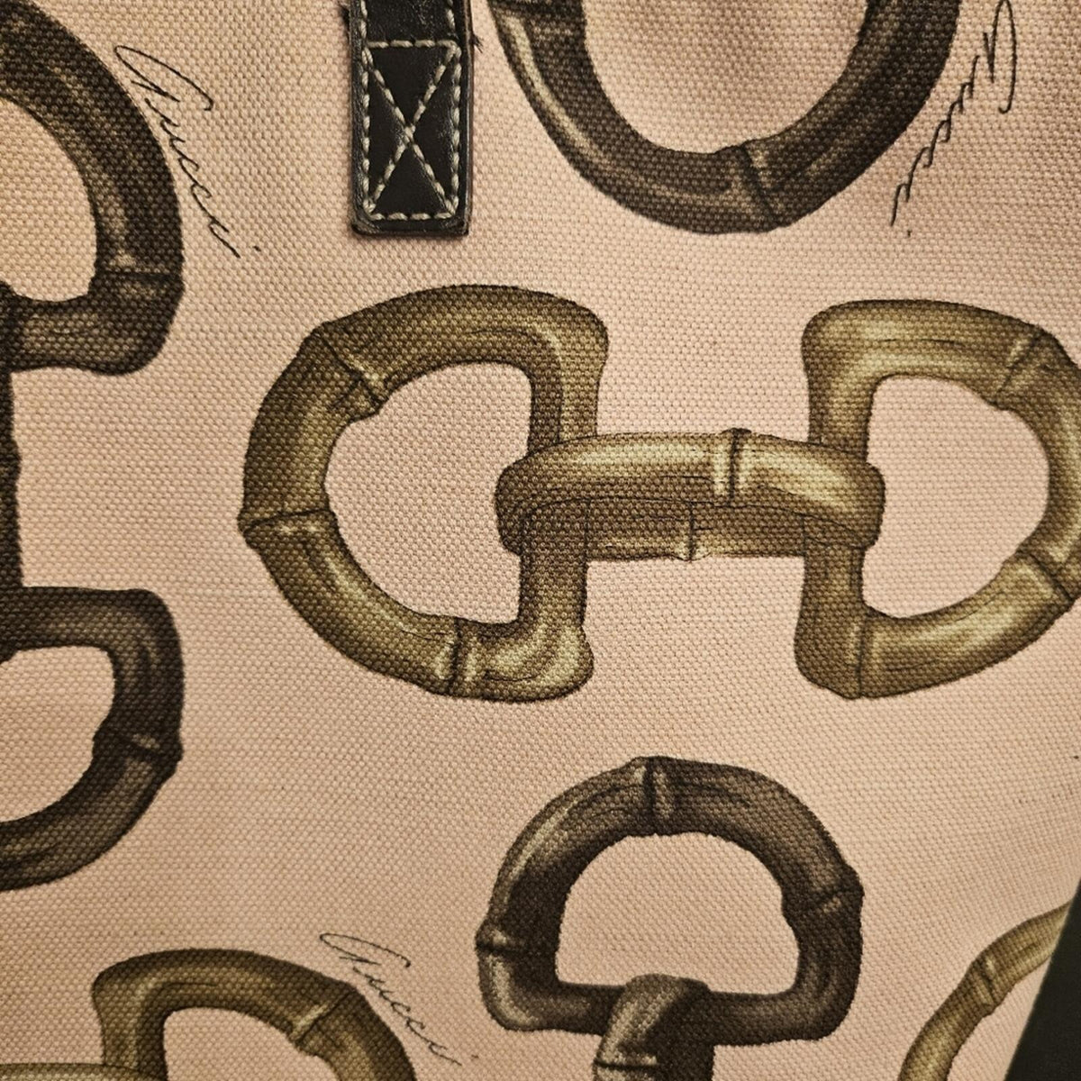 Gucci Horsebit Canvas Tote Large Brown Leather Trim