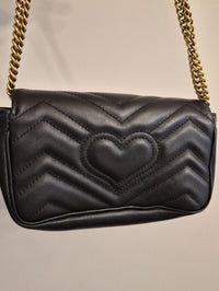 🖤 Gucci GG Marmont Super Mini Chain Crossbody Bag Black Chevron Leather