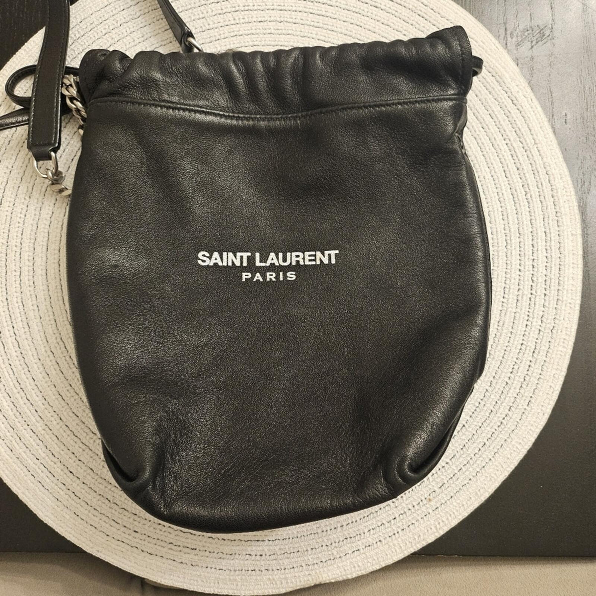 Saint Laurent Black Leather Teddy Bucket Bag