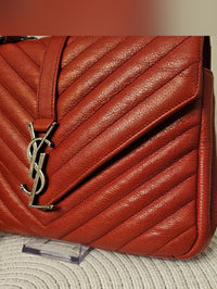 YSL Saint Laurent College Medium Red Chevron Leather Bag