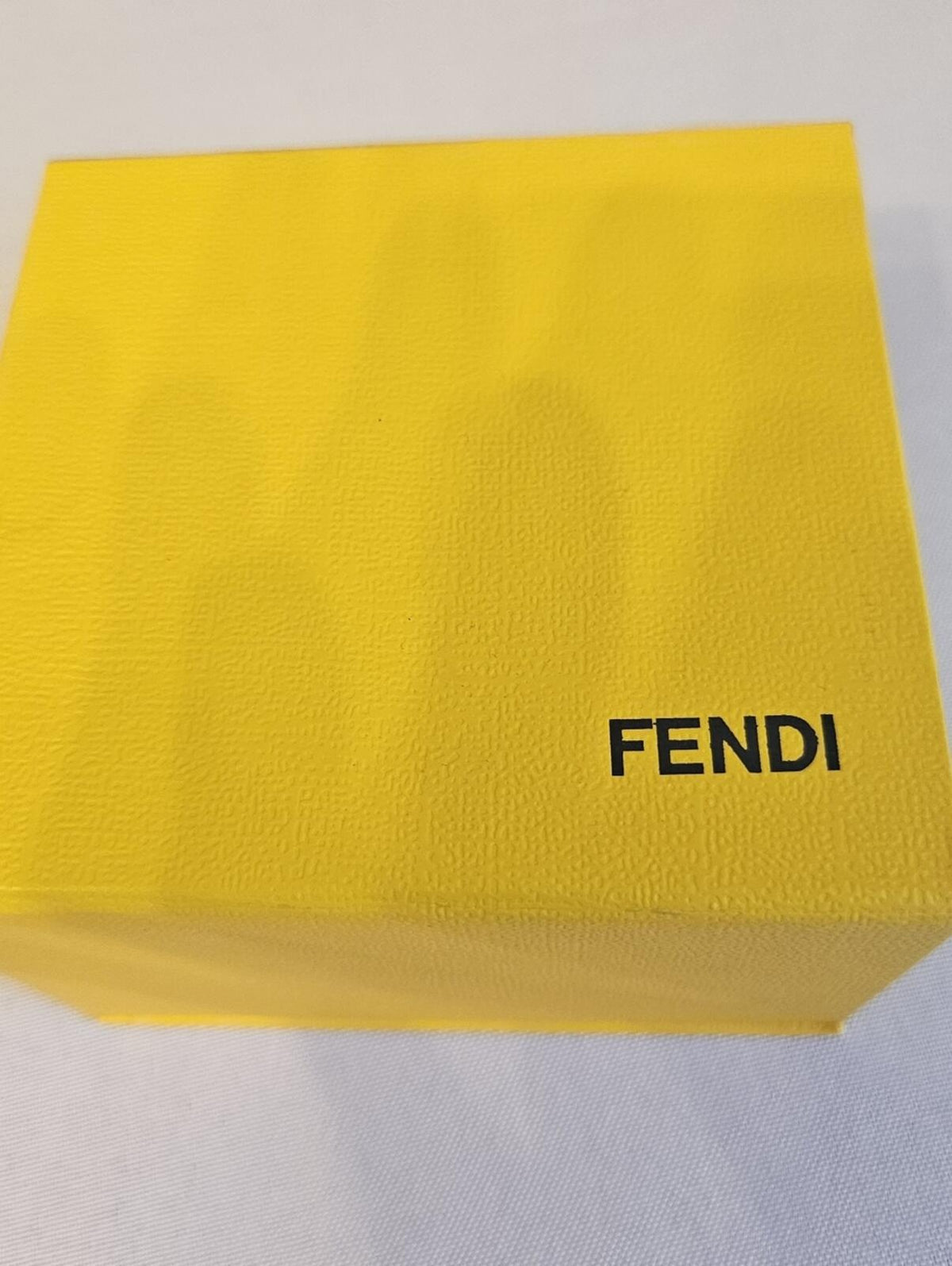 Fendi Gold Tone Black Leather FF Logo Hinged Bangle Bracelet w/ Box