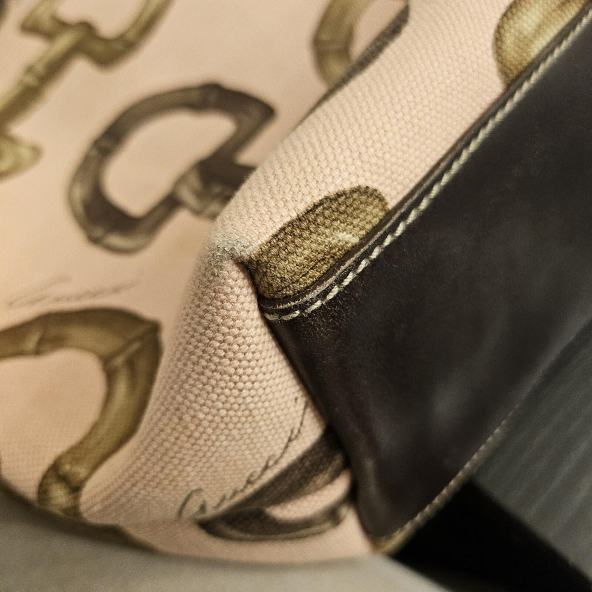 Gucci Horsebit Canvas Tote Large Brown Leather Trim