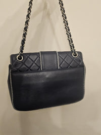 Chanel Navy Quilted Lambskin Flap Bag Silver Braided Trim Ruthenium Chain