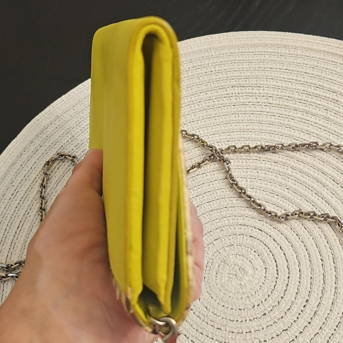 Christian Dior Yellow and Snake Print Wallet On Chain
