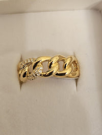 14K Gold Filled Chunky Chain Link Ring w/ CZ Accents Size 9