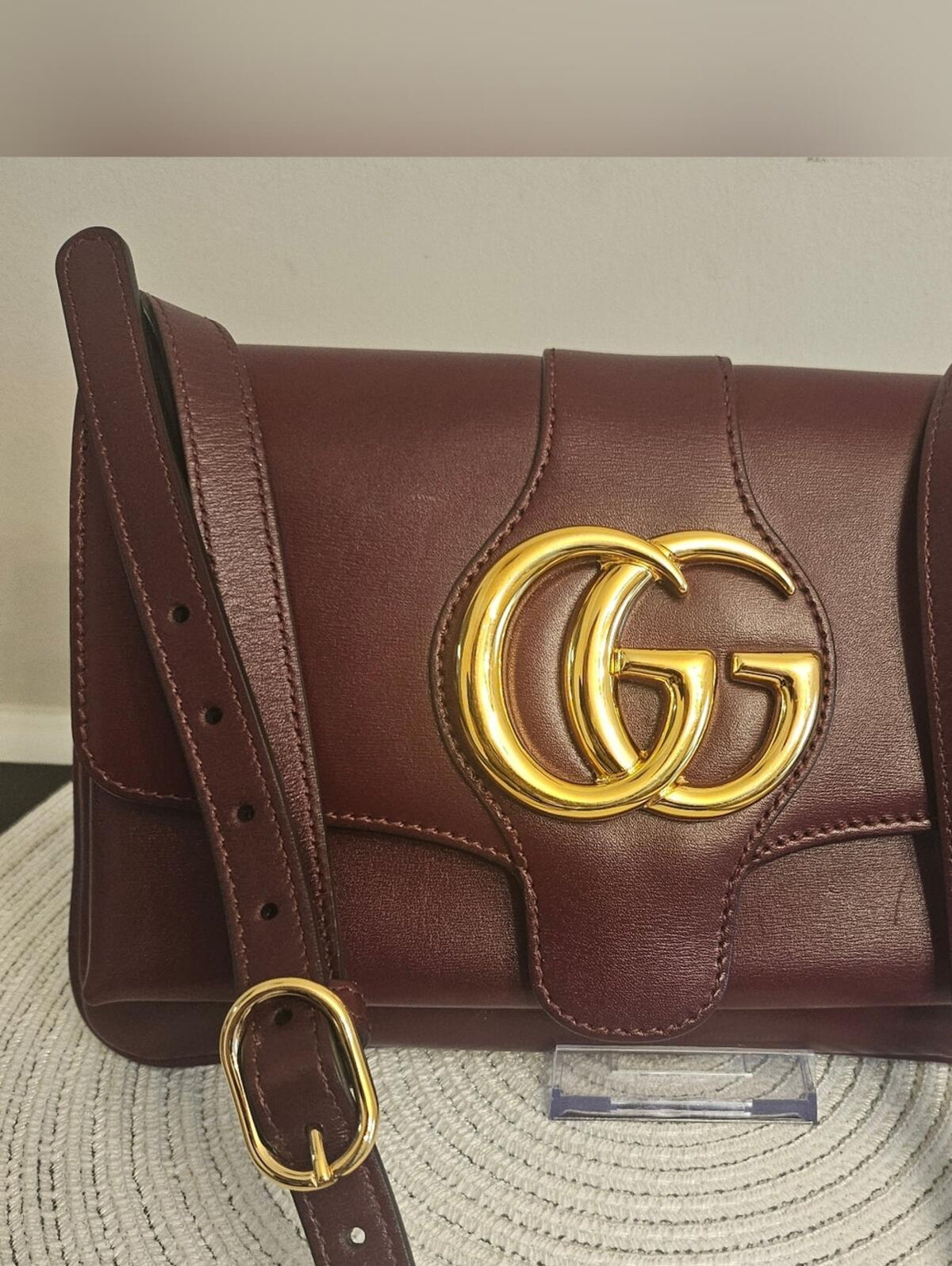Gucci Arli Shoulder Bag Burgundy Leather Large GG Logo