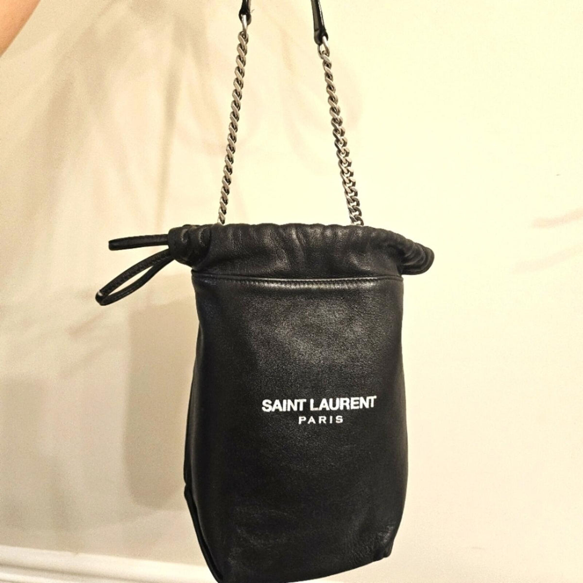 Saint Laurent Black Leather Teddy Bucket Bag