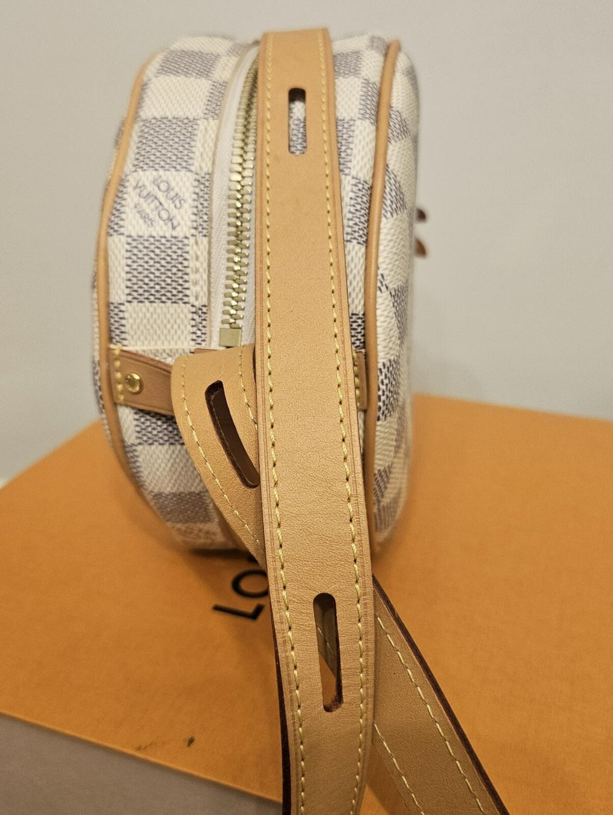 Louis Vuitton Boite Chapeau Souple PM Crossbody Bag in the beautiful Damier Azur