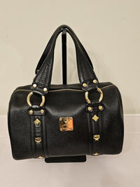 MCM Black Pebbled Leather Boston Bowler Satchel – Gold Hardware