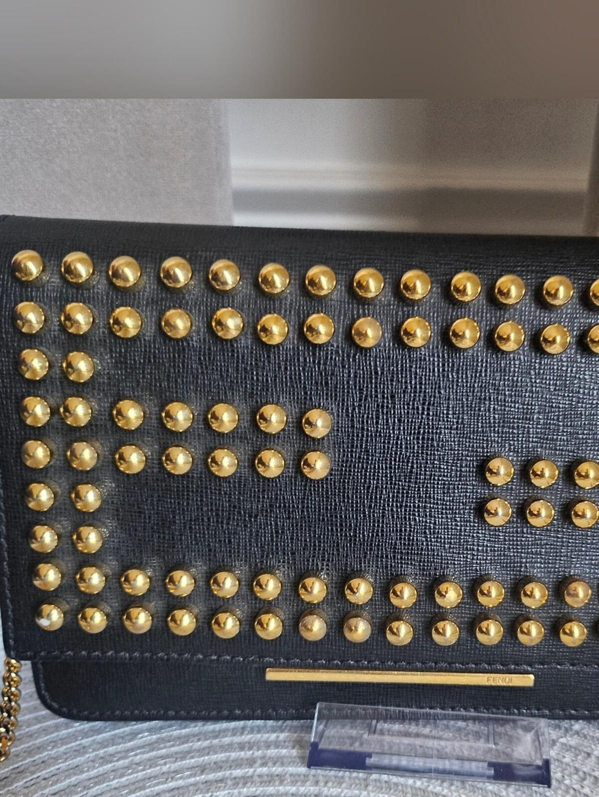 Authentic Fendi Black Studded Wallet On Chain Crossbody Bag Rare Entrupy COA