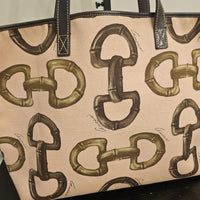 Gucci Horsebit Canvas Tote Large Brown Leather Trim
