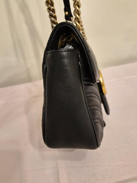 Gucci GG Marmont Medium Black Matelassé Leather Shoulder Bag Gold Hardware COA