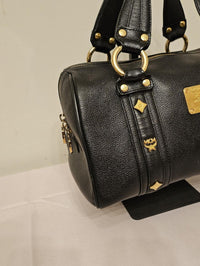 MCM Black Pebbled Leather Boston Bowler Satchel – Gold Hardware