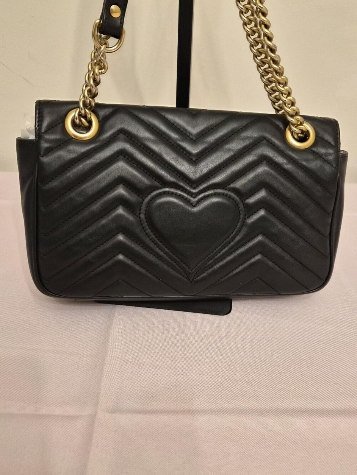 Gucci GG Marmont Medium Black Matelassé Leather Shoulder Bag Gold Hardware COA