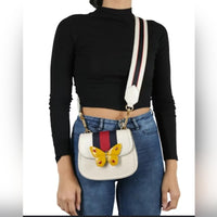 Gucci Butterfly Mini Shoulder Bag – Web Stripe, Cream Leather (Style 505383)