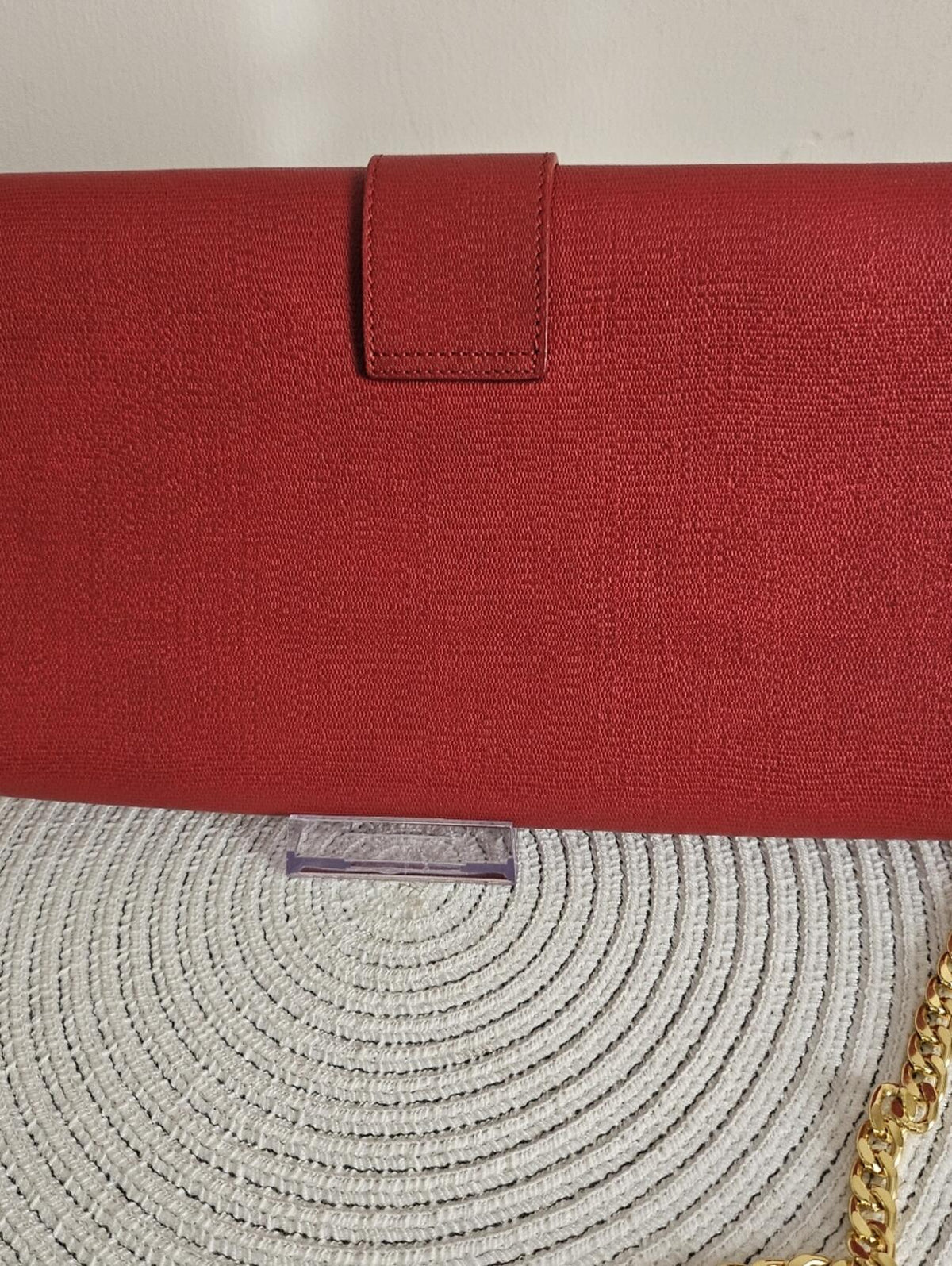 Saint Laurent Y Clutch in Red Pebbled Calfskin Leather with Gold Hardware