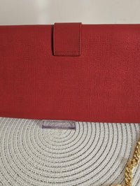 Saint Laurent Y Clutch in Red Pebbled Calfskin Leather with Gold Hardware
