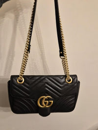 Gucci GG Marmont Medium Black Matelassé Leather Shoulder Bag Gold Hardware COA