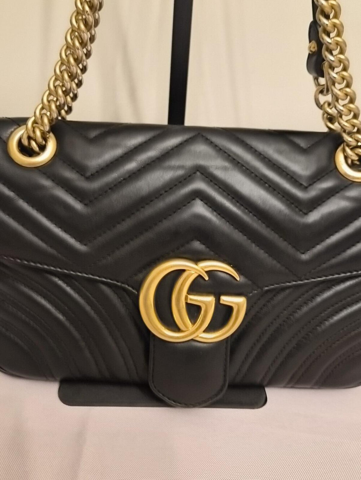 Gucci GG Marmont Medium Black Matelassé Leather Shoulder Bag Gold Hardware COA