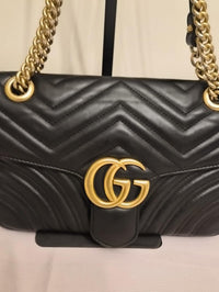 Gucci GG Marmont Medium Black Matelassé Leather Shoulder Bag Gold Hardware COA