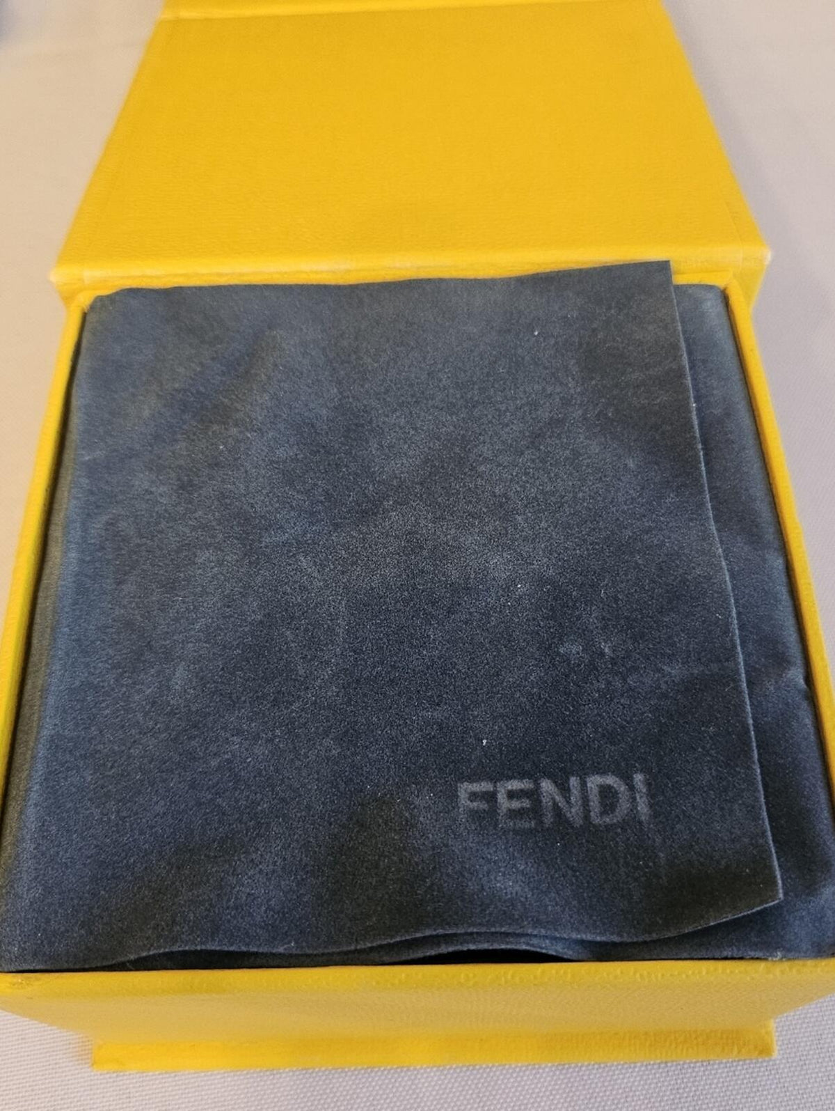 Fendi Gold Tone Black Leather FF Logo Hinged Bangle Bracelet w/ Box