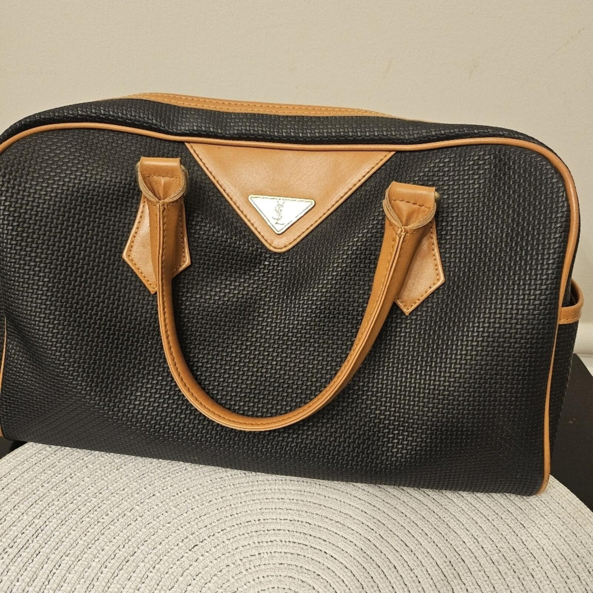 Yves Saint Laurent Vintage Woven Canvas Boston Bag
