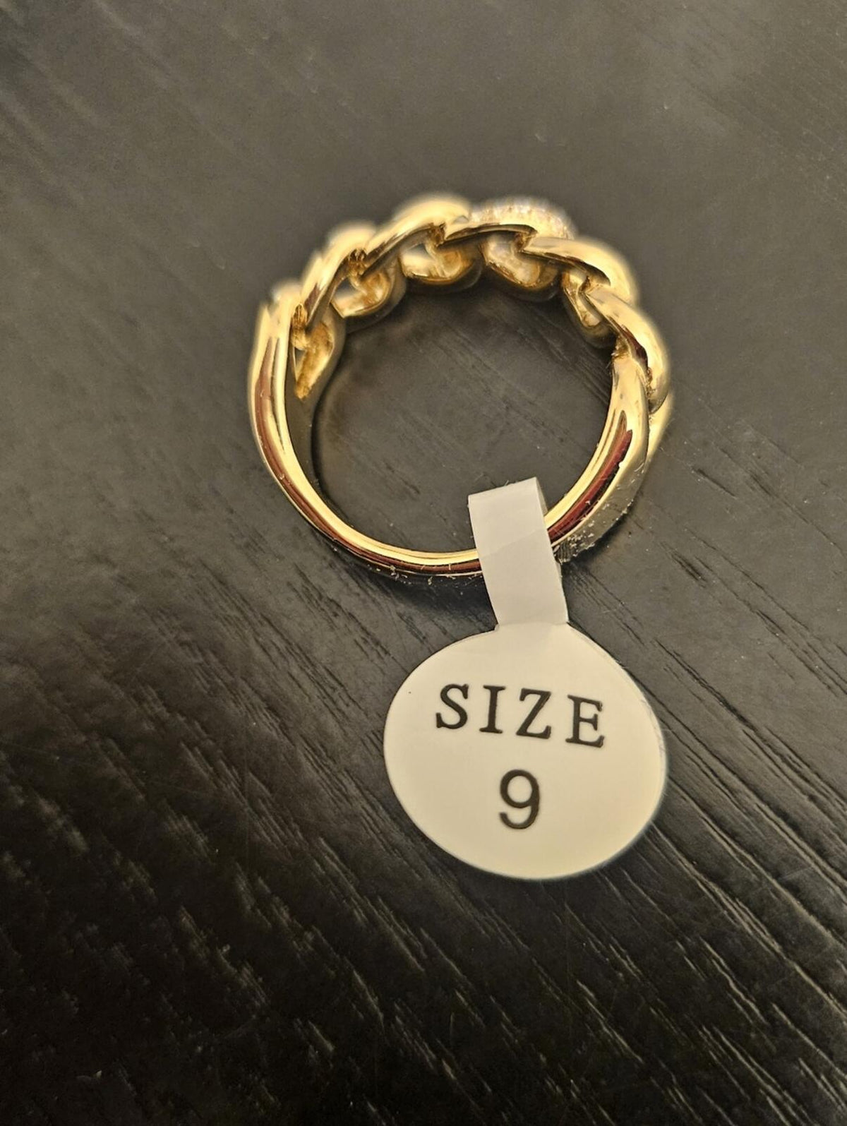 14K Gold Filled Chunky Chain Link Ring w/ CZ Accents Size 9
