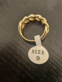 14K Gold Filled Chunky Chain Link Ring w/ CZ Accents Size 9
