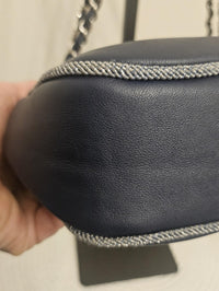 Chanel Navy Quilted Lambskin Flap Bag Silver Braided Trim Ruthenium Chain