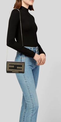Authentic Fendi Black Studded Wallet On Chain Crossbody Bag Rare Entrupy COA